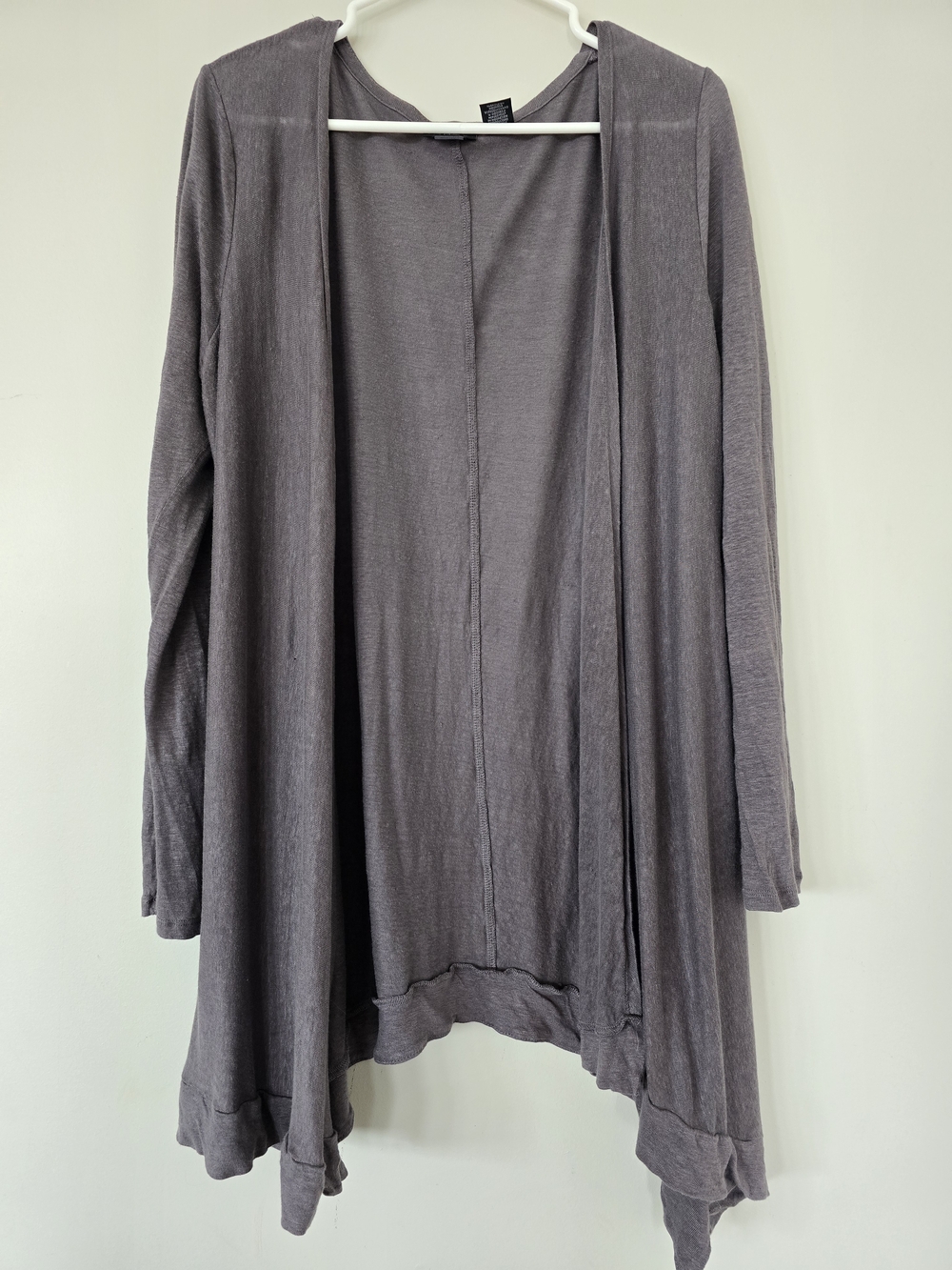 WOMENS 100% LINEN Tahari Draped Open-Front Cardigan in Gray TAUPE. LARGE.